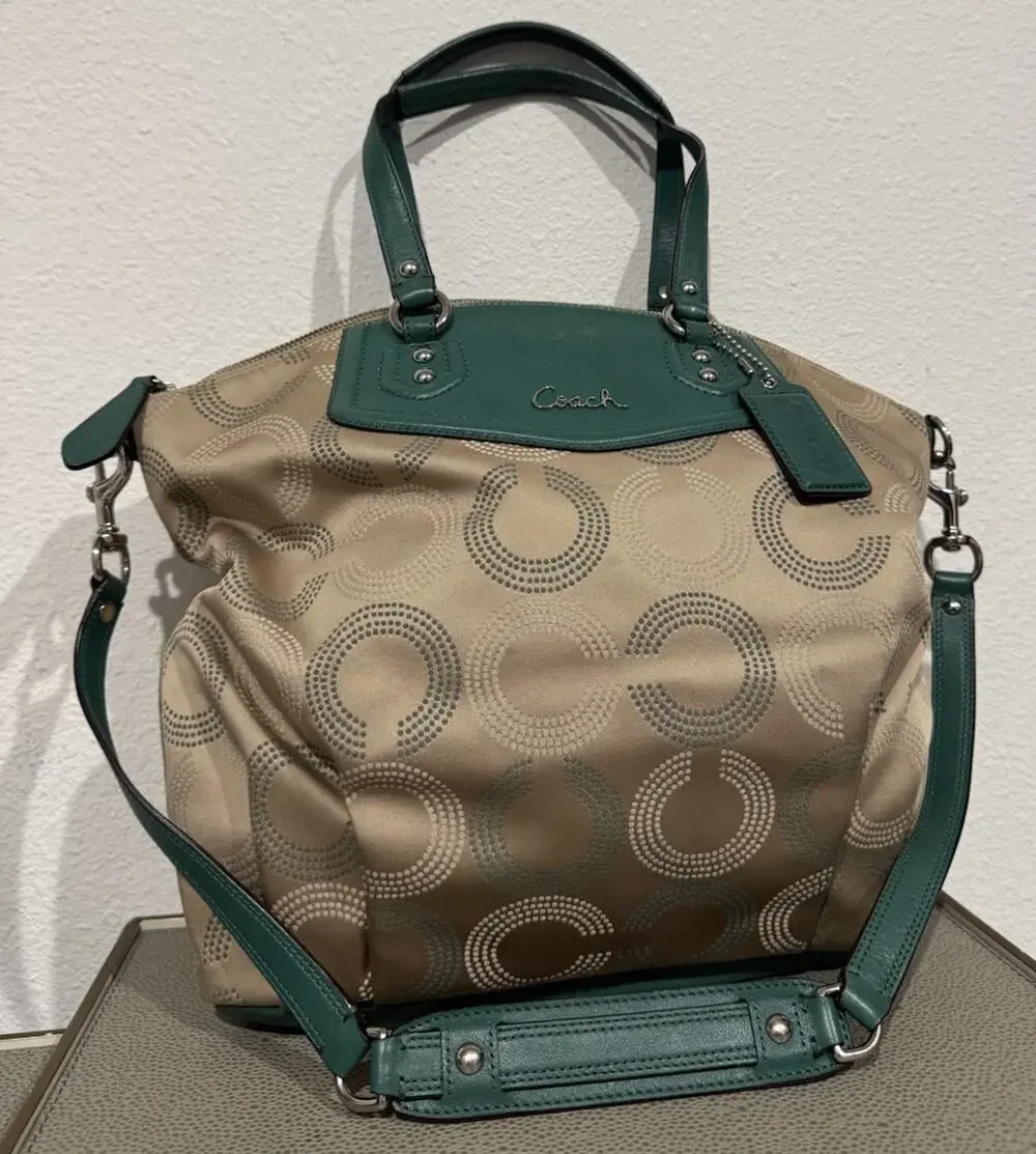 Coach F25183 Ashley Khaki Aegean Dotted OP Art North South Satchel Purse